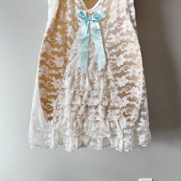 White Lace Floral Ruffle Sheer Underwire Slip Dress Size 2X - Picture 7 of 11